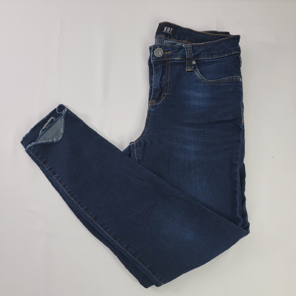 KUT from the Kloth Skinny Jeans Dark‎ Wash Distressed Hem Women's Size 8